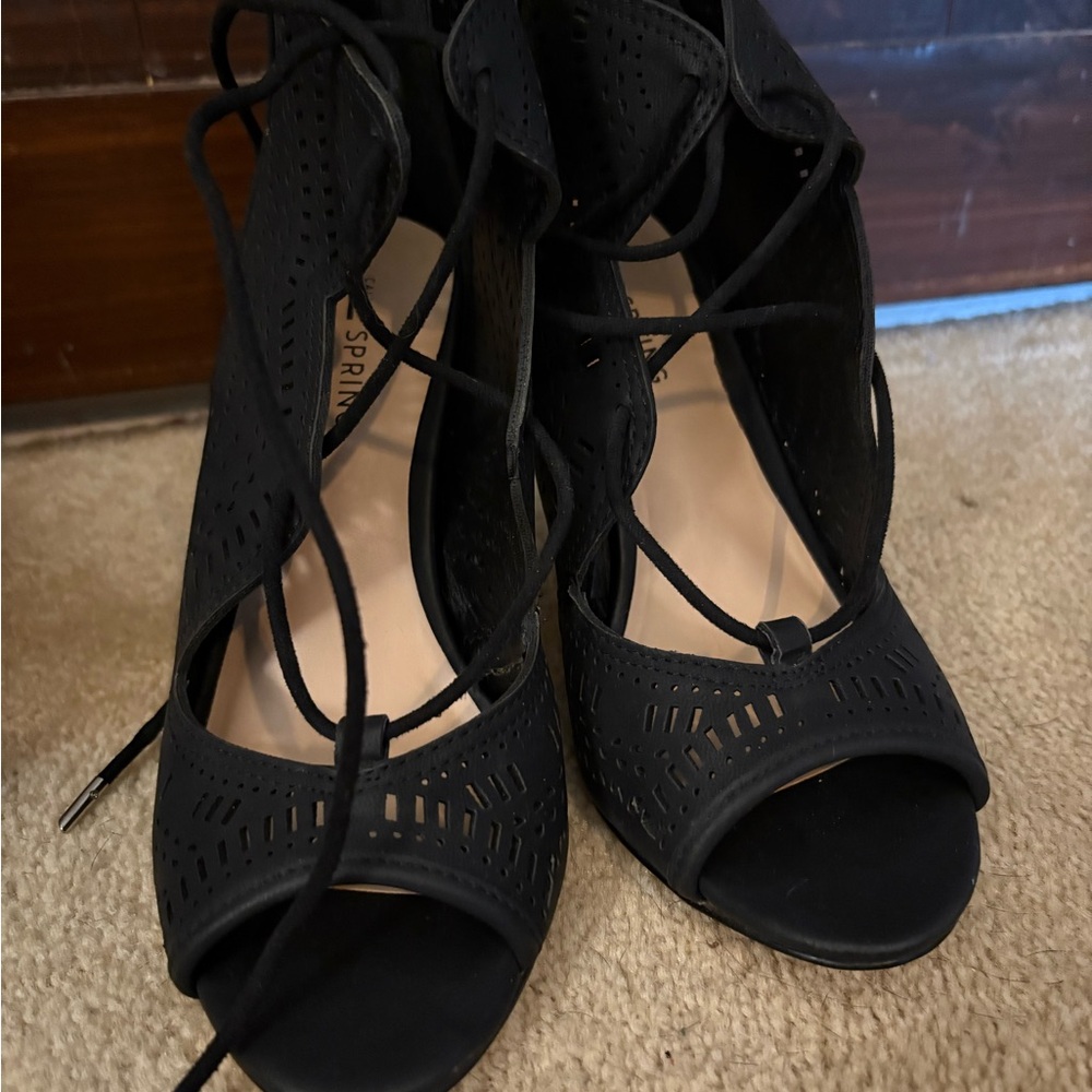 Call It Spring Black Lace-Up Heels